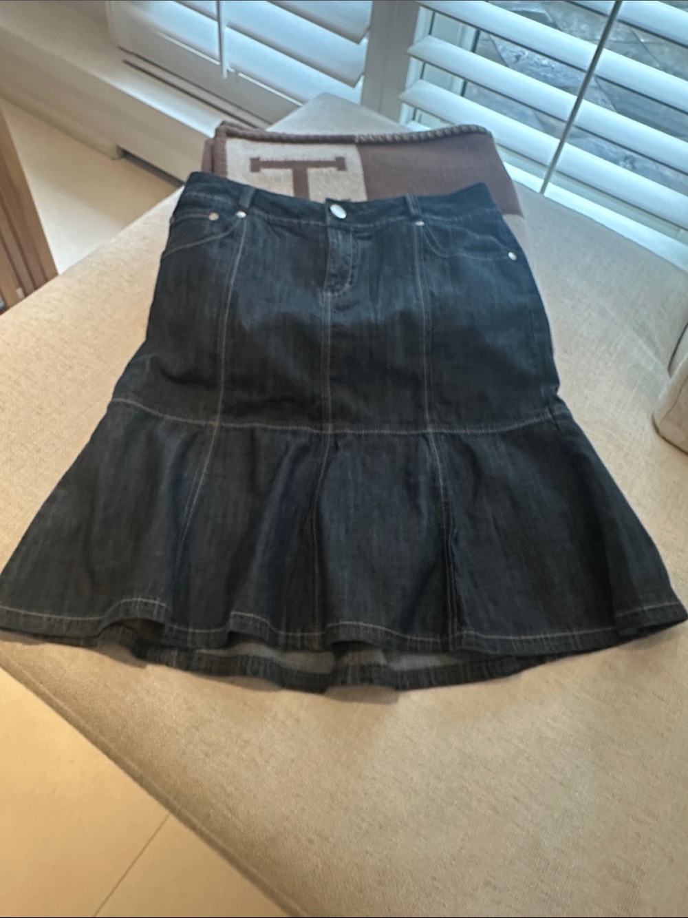 Baccini Black Denim A-Line Flared Tiered Skirt